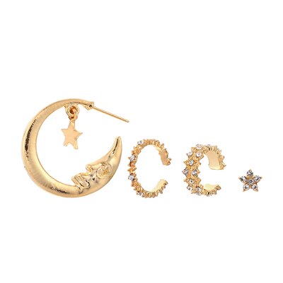 Tiny Crystal Star Moon Earrings (4pcs) - Oneposh