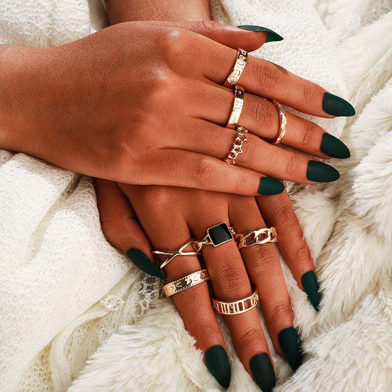 Black Stone Rings Set - Oneposh