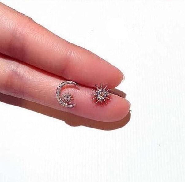 Moon Star 925 Sterling Silver Stud Earrings - Oneposh