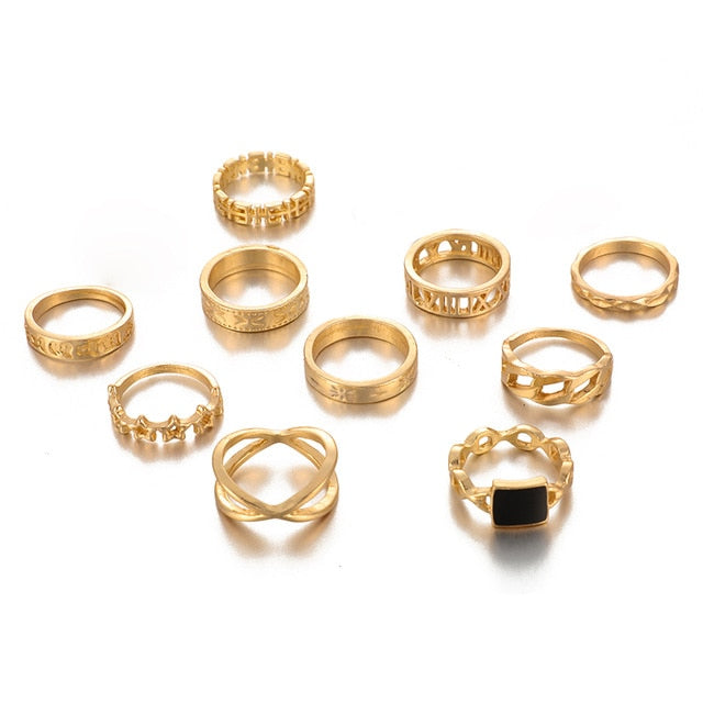 Black Stone Rings Set - Oneposh