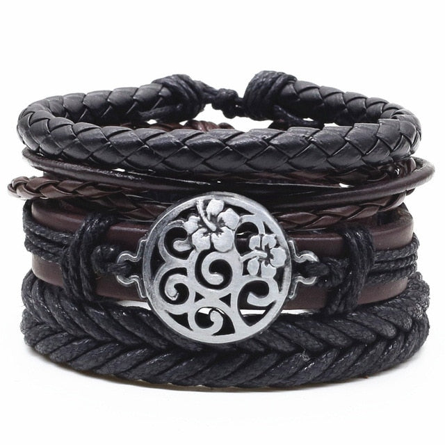 Asher 4 Pcs Leather Charm Bracelets Set - Oneposh