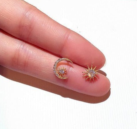 Moon Star 925 Sterling Silver Stud Earrings - Oneposh