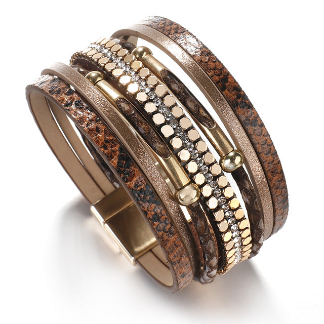 Dulcie Snakeskin Pattern Leather Bracelets - Oneposh