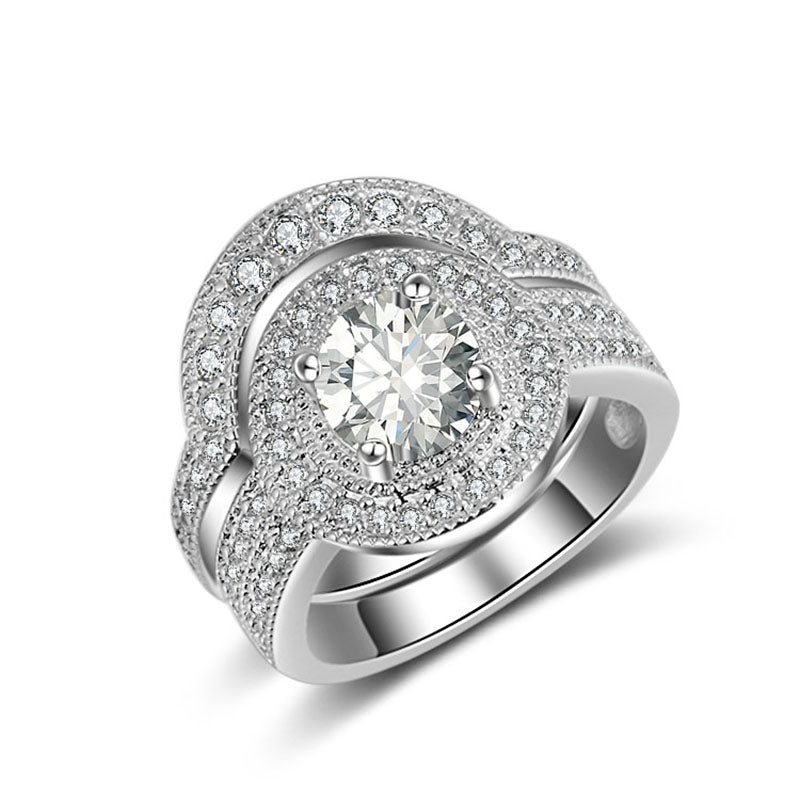 Alexandra 925 Sterling Silver Engagement Ring Set - Oneposh